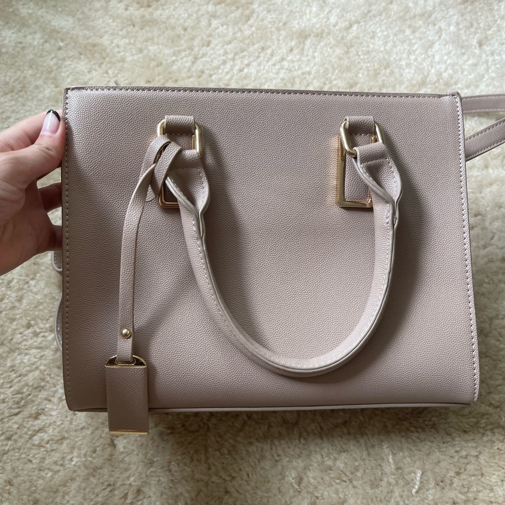 Blush/Beige Pink Structured Satchel Crossbody Bag Gold Hardware
